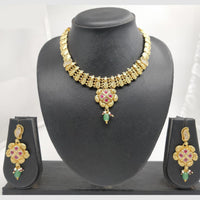 Chiccharm Jewellery Pota Stone And Pearl Brass And Copper Rajwadi Necklace Set