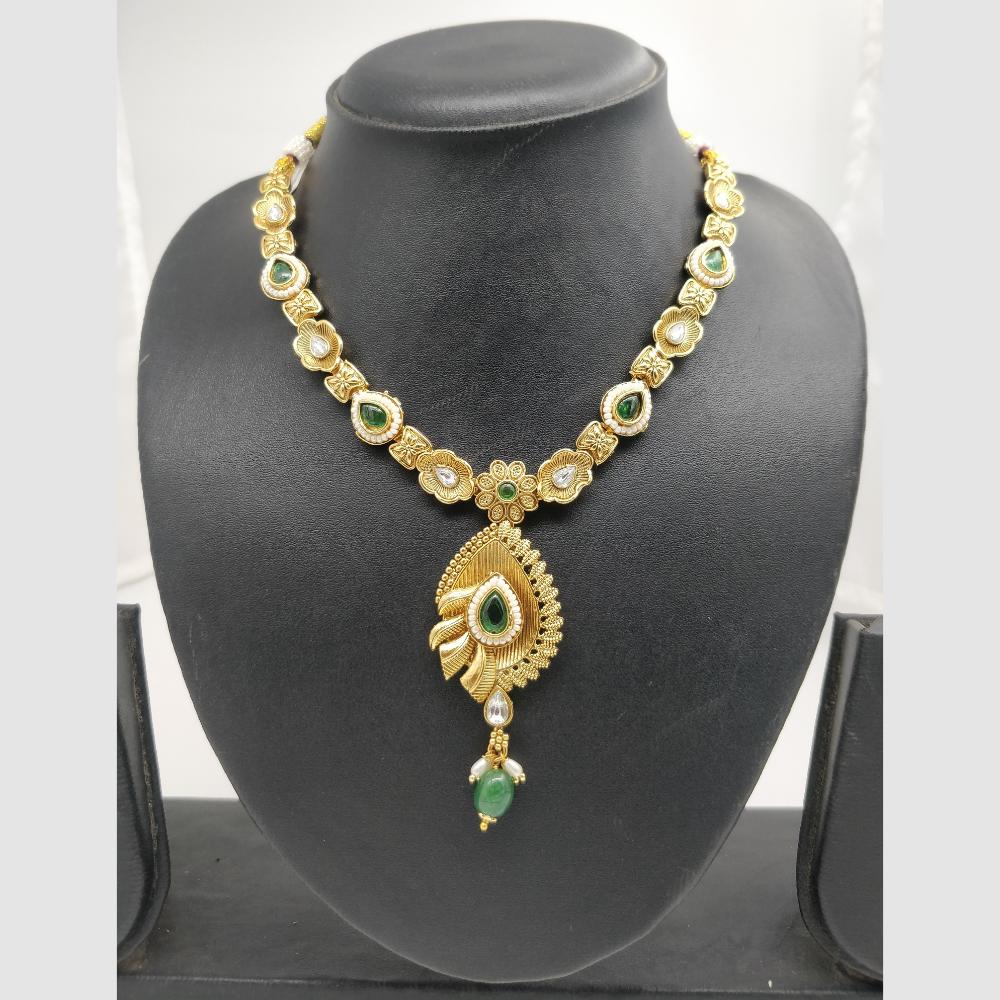 Chiccharm Jewellery Pota Stone And Pearl Brass And Copper Rajwadi Necklace Set