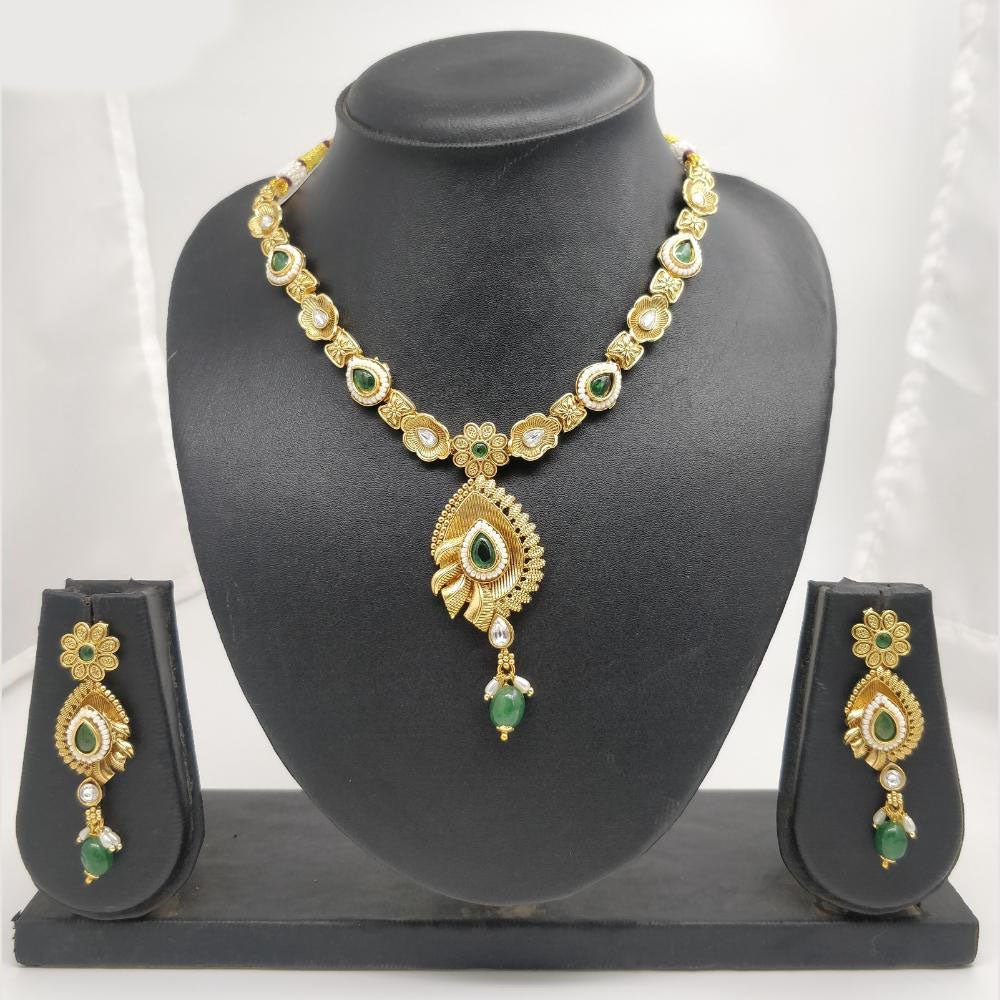 Chiccharm Jewellery Pota Stone And Pearl Brass And Copper Rajwadi Necklace Set
