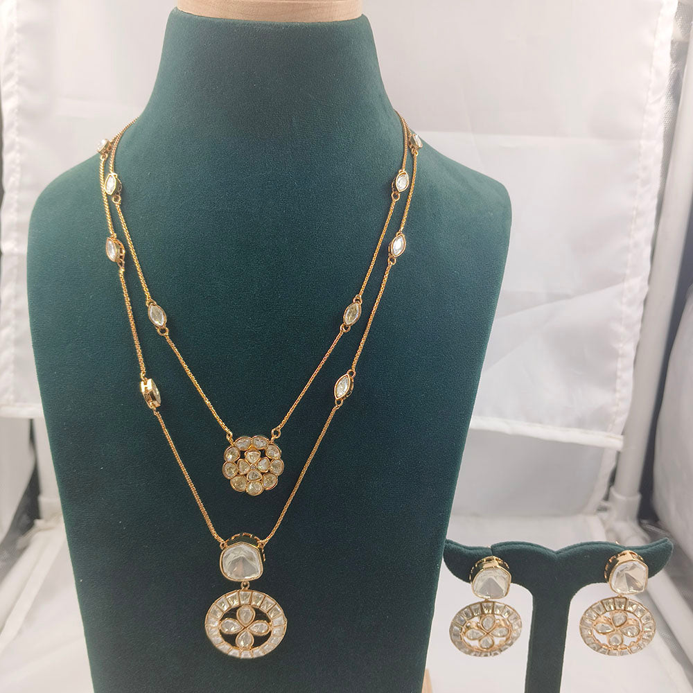 Chiccharm Jewellery Premium Polki Kundan Necklace with Earrings Set