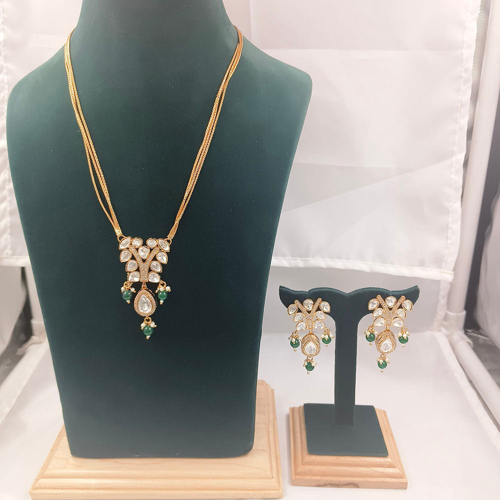 Chiccharm Jewellery Premium Polki Kundan And Beads Necklace with Earrings Set