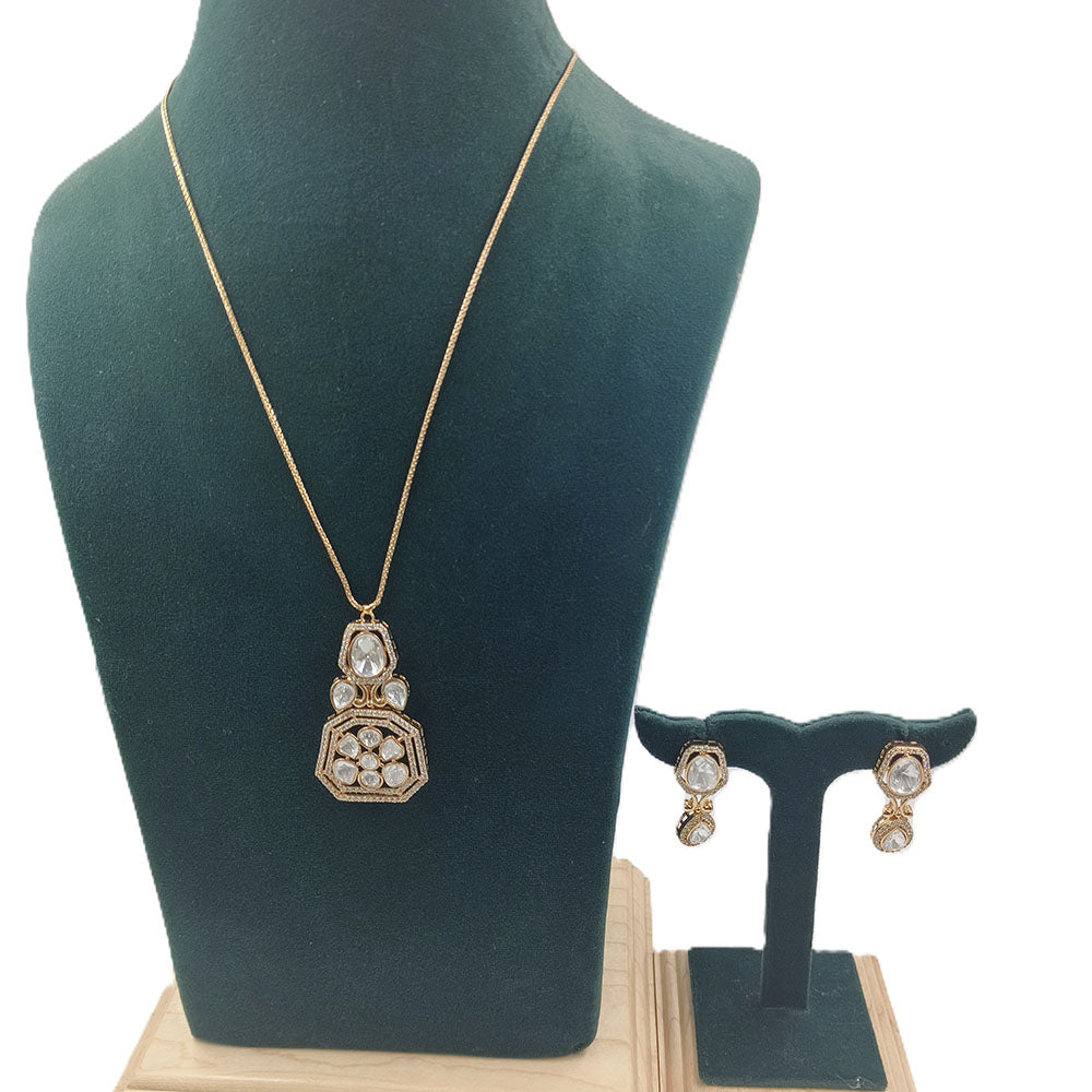 Chiccharm Jewellery Premium Polki Kundan Necklace with Earrings Set