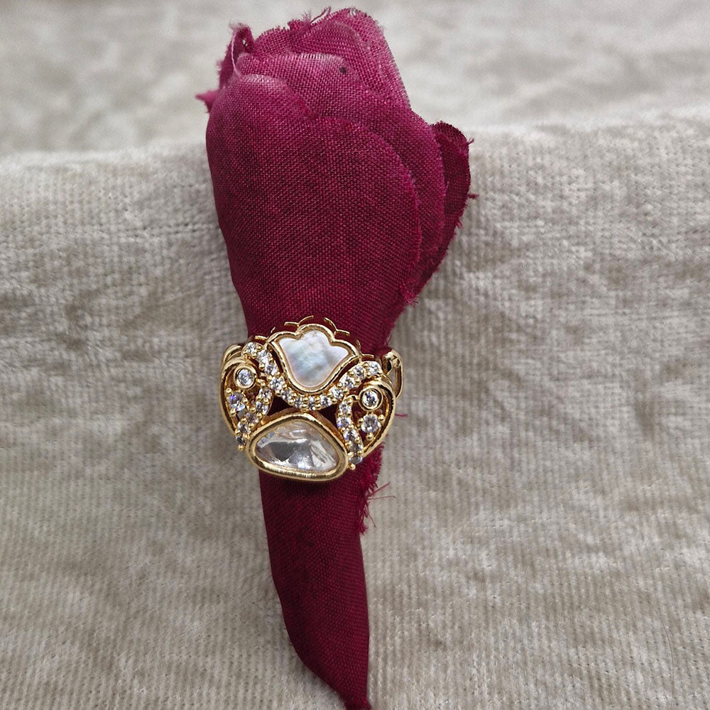 ChicCharm Jewellery Brass And Copper Mother Pearl American Diamond Ring