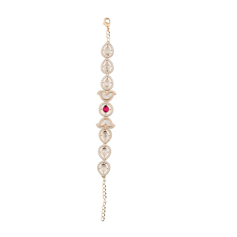 ChicCharm Jewellery Brass Gold Plated Uncut Polki Kundan Mother Pearl American Diamond Bracelet