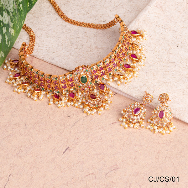 Chiccharm Jewellery Brass and Copper Rajwadi Choker Set