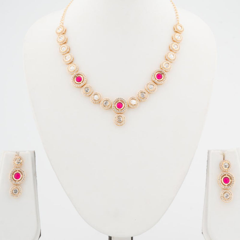 ChicCharm Jewellery Brass And Copper Gold Plated Polki Kundan Necklace Set