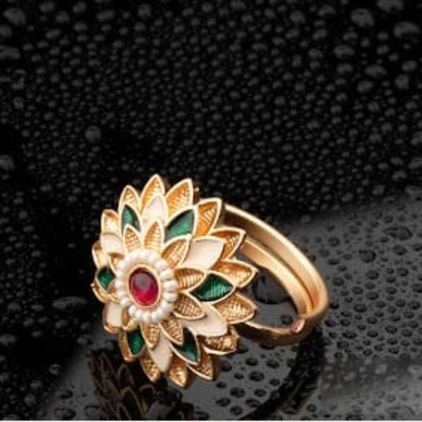 ChicCharm Jewellery Brass Gold Plated Synthetic Stone And Meenakari Rings