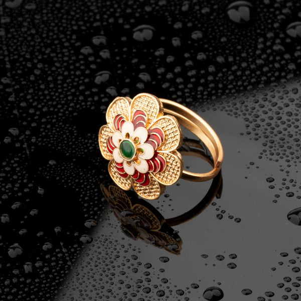 ChicCharm Jewellery Brass Gold Plated Synthetic Stone And Meenakari Rings