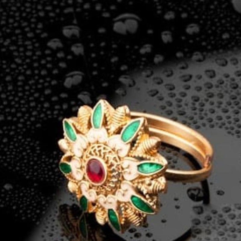 ChicCharm Jewellery Brass Gold Plated Synthetic Stone And Meenakari Rings