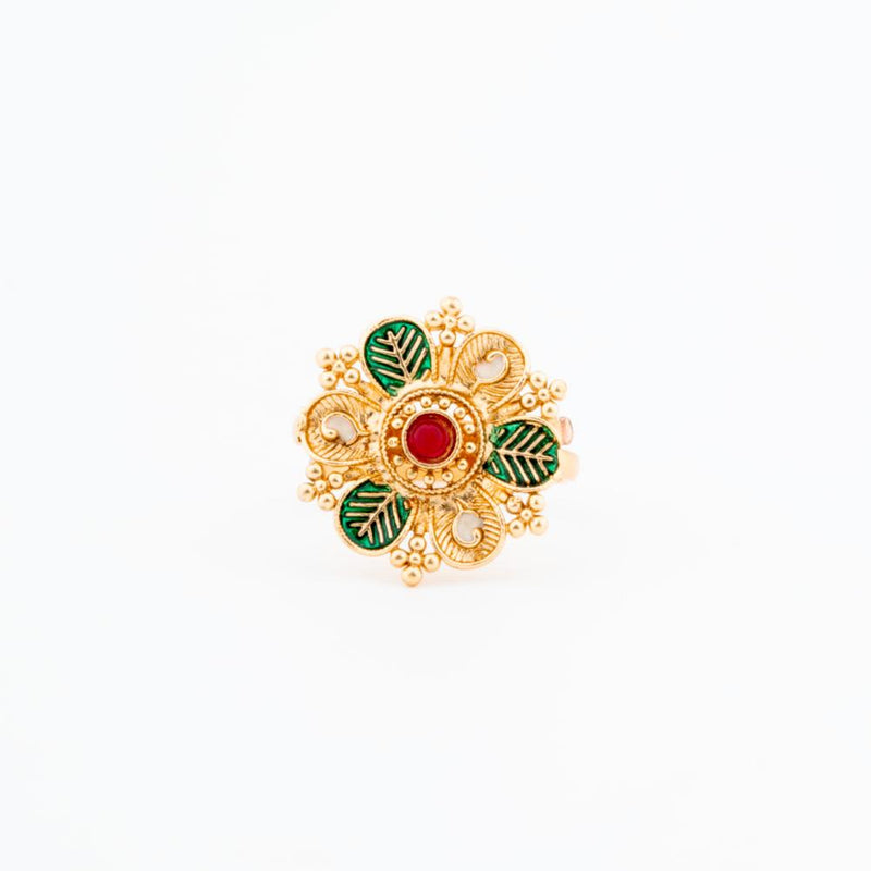 ChicCharm Jewellery Brass Gold Plated Synthetic Stone And Meenakari Rings