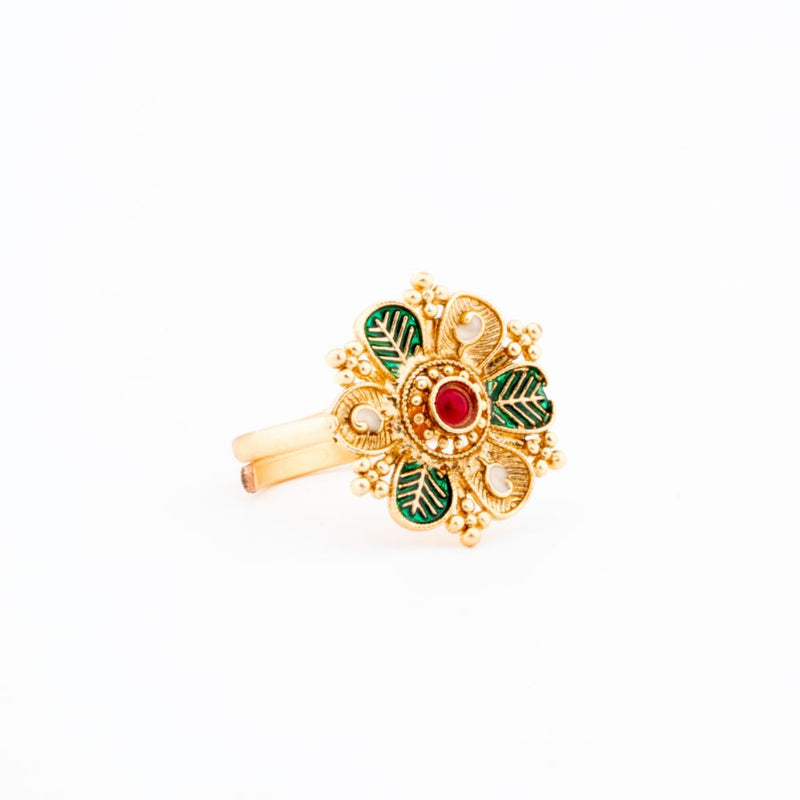 ChicCharm Jewellery Brass Gold Plated Synthetic Stone And Meenakari Rings