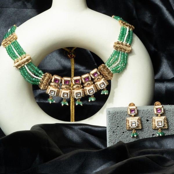 ChicCharm Jewellery Brass And Copper Gold Plated Rajwadi Necklace Set