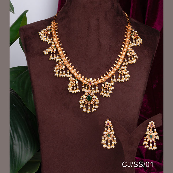 Chiccharm Jewellery Brass and Copper Rajwadi Temple Hasli Necklace Set