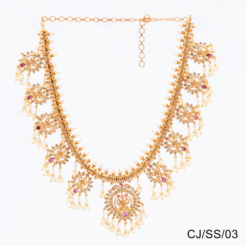 Chiccharm Jewellery Brass and Copper Rajwadi Temple Hasli Necklace Set