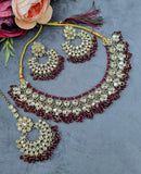 LAFZ  Antique Gold Finish Crystal Necklace Set with Earrings & Maang Tikka - CK1698MINT-