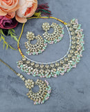 LAFZ  Antique Gold Finish Crystal Necklace Set with Earrings & Maang Tikka - CK1698MINT-