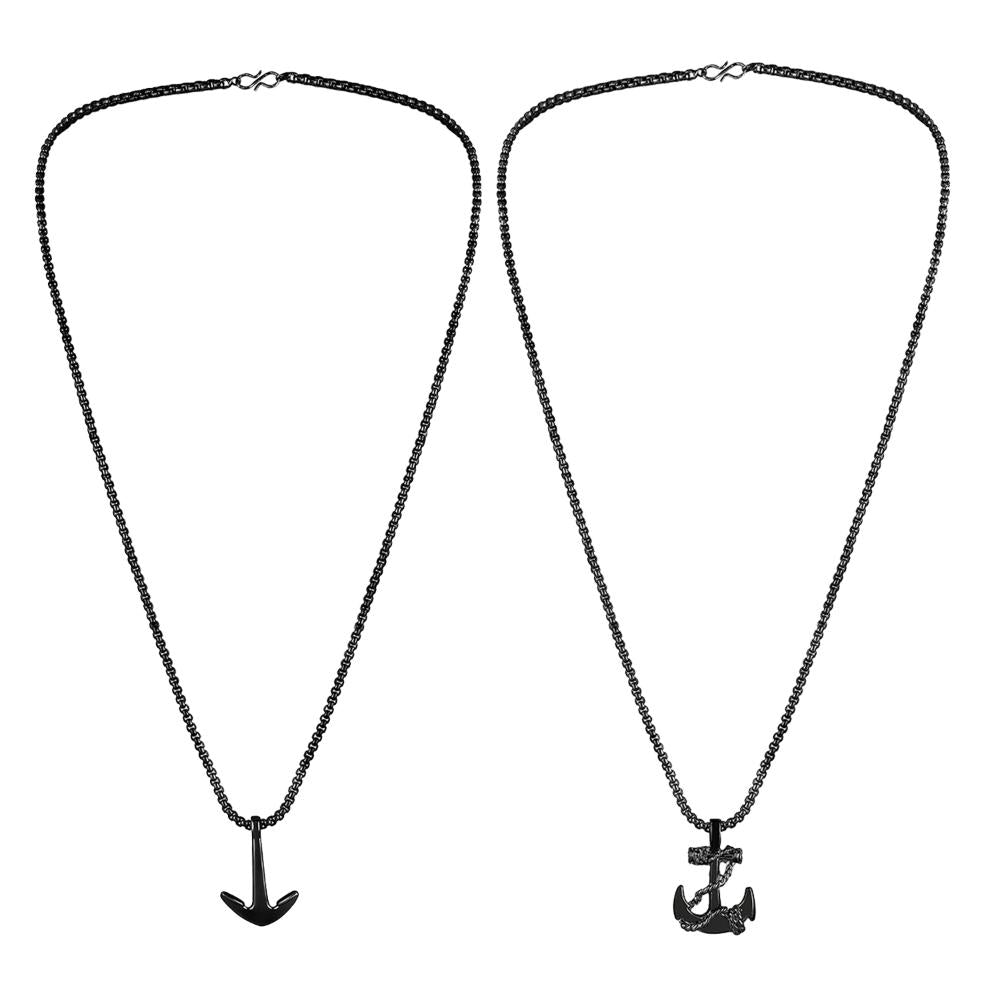 Mahi Combo of Black Gun Metal Plated Unisex Ship Anchor Necklace Pendant with Box Chain (CO1105629B)