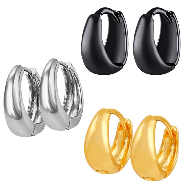 Mahi Combo of Black, Silver and Golden Bollywood Styled Piercing Kaju Bali / Hoop Mens Earrings Pairs (CO1105631M)