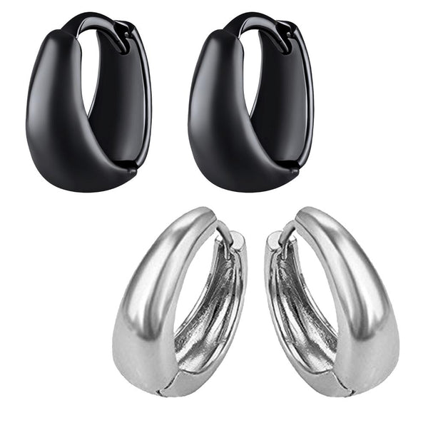 Mahi Combo of Black and Silver Bollywood Styled Piercing Kaju Bali / Hoop Mens Earrings Pairs (CO1105634M)