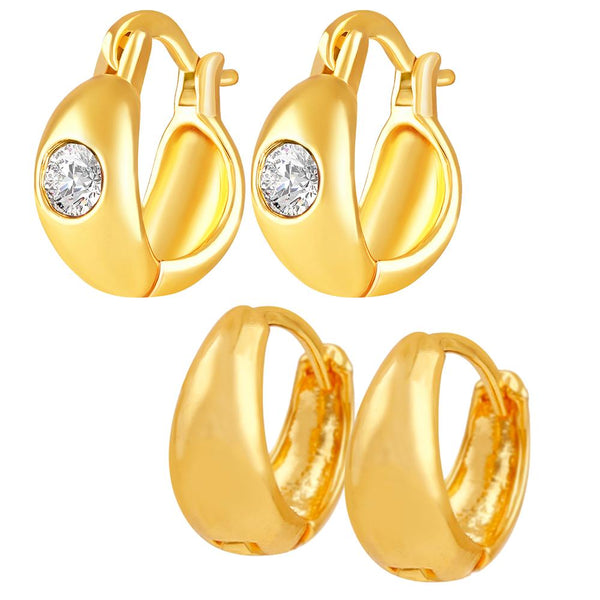 Mahi Combo of Piercing Kaju Bali / Hoop Mens Earrings Pairs with Crystal (CO1105635G)