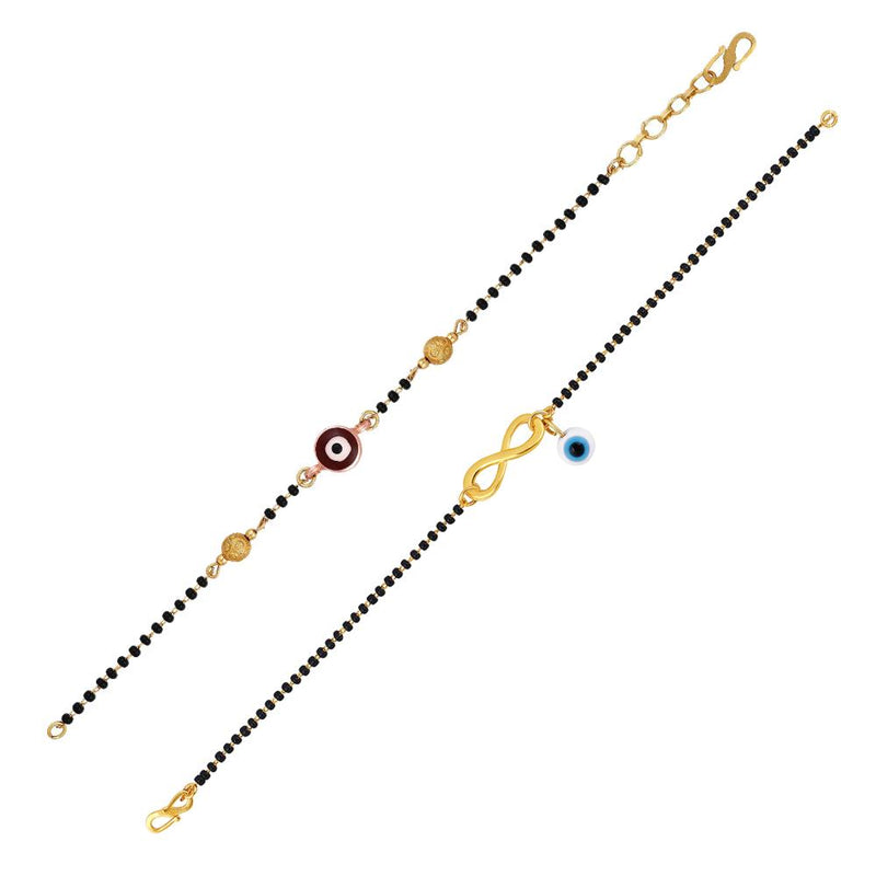 Mahi Combo of 2 Mangalsutra Evil Eye Bracelets with Black Beads and Meena Work for Women (CO1105653G)