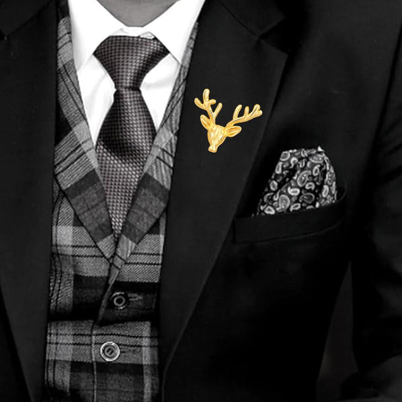 Mahi Combo of Deer-Face Shaped Wedding Brooch/Lapel Pin for Men (CO1105654G)