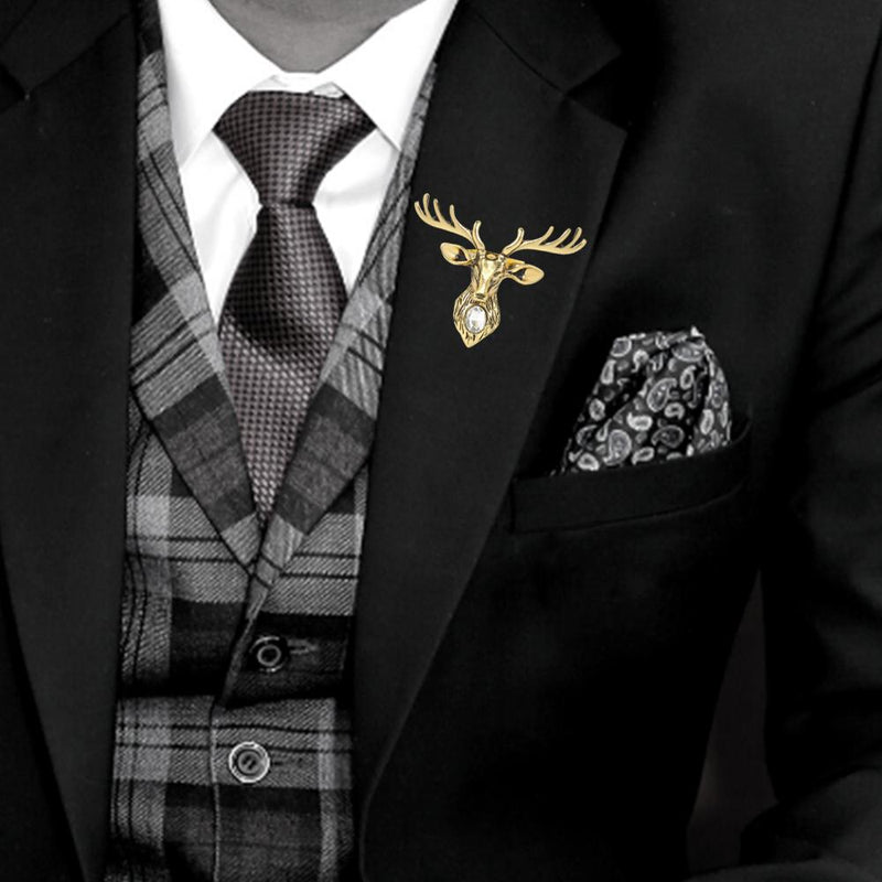 Mahi Combo of Deer-Face Shaped Wedding Brooch/Lapel Pin for Men (CO1105654G)