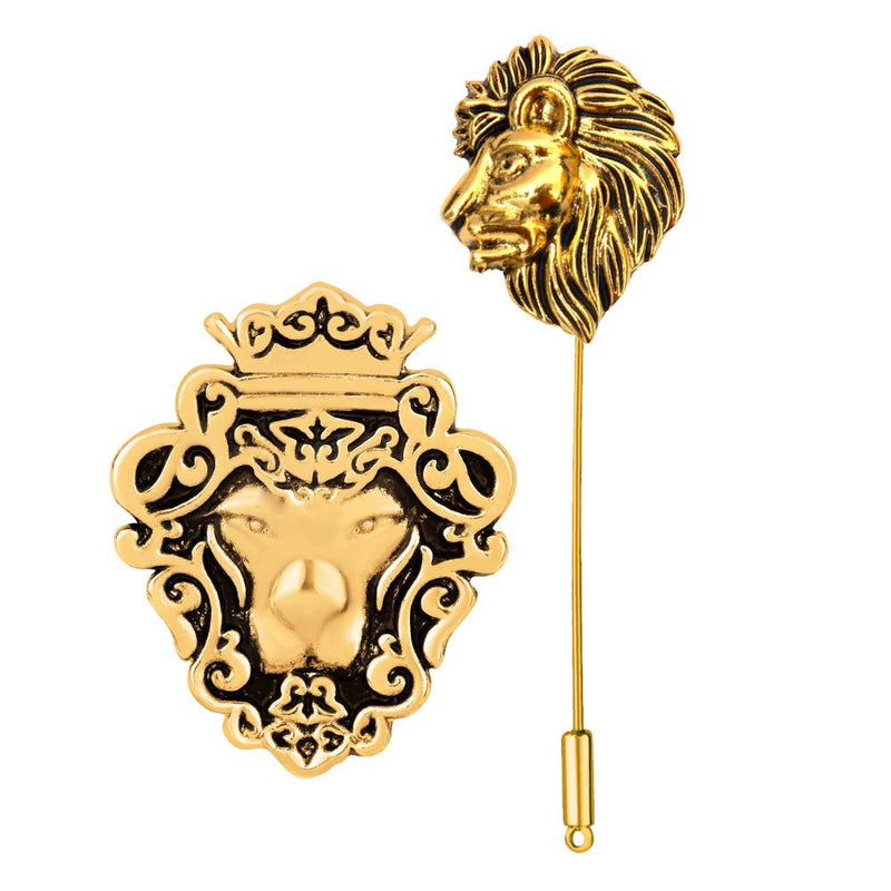 Mahi Combo of Lion-Face Shaped Wedding Brooch/Lapel Pin for Men (CO1105664G)