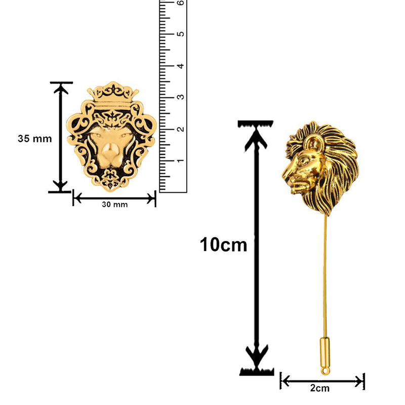 Mahi Combo of Lion-Face Shaped Wedding Brooch/Lapel Pin for Men (CO1105664G)