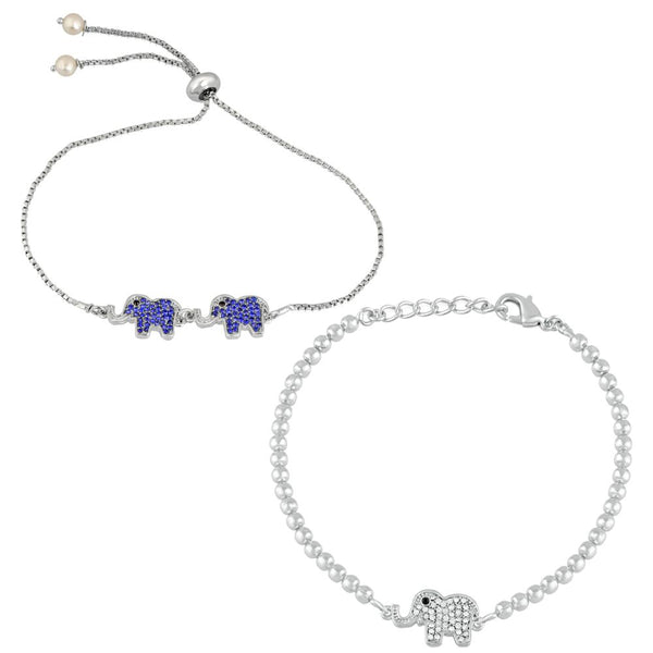 Mahi Combo of 2 Combo of Baby Elephant-Shaped Adjustable Bracelets with Crystals for Women (CO1105666R)