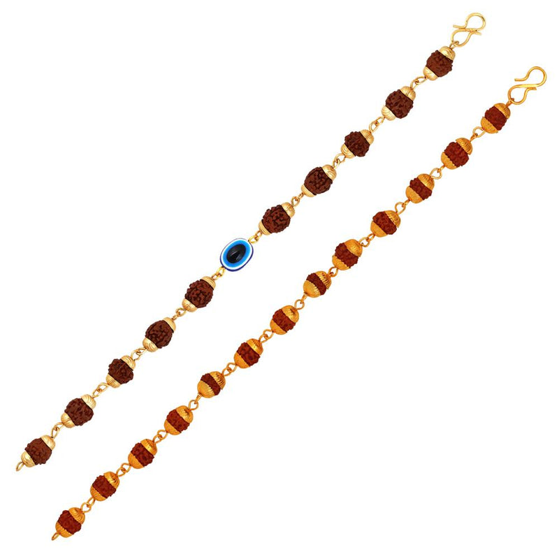 Mahi Combo of Evil Eye and Rudraksha with Caps Bracelets for Men and Women (CO1105667G)