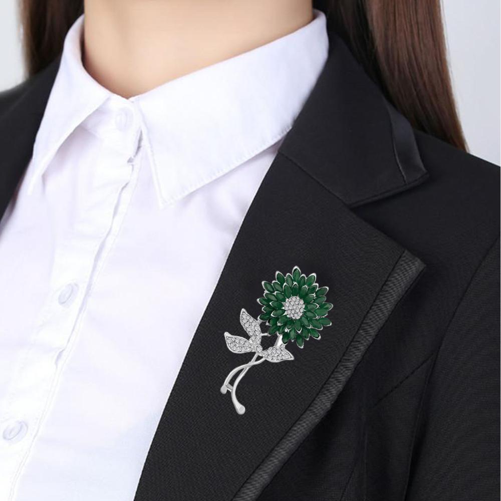 Mahi Combo of Leaf and Sunflower Shape Crystal Studed Wedding Brooch / Lapel Pin for Women (CO1105745M)