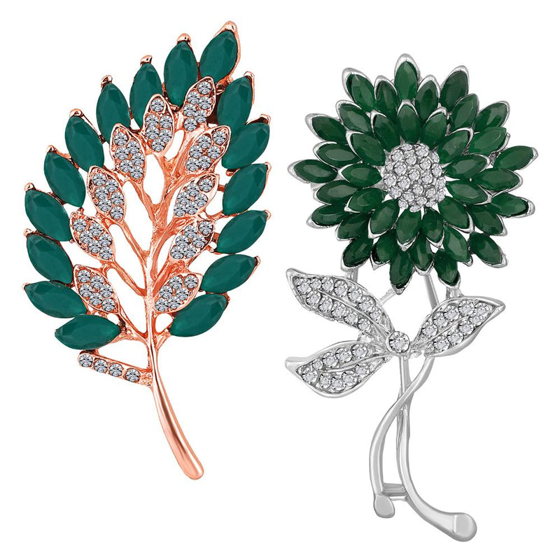 Mahi Combo of Leaf and Sunflower Shape Crystal Studed Wedding Brooch / Lapel Pin for Women (CO1105745M)