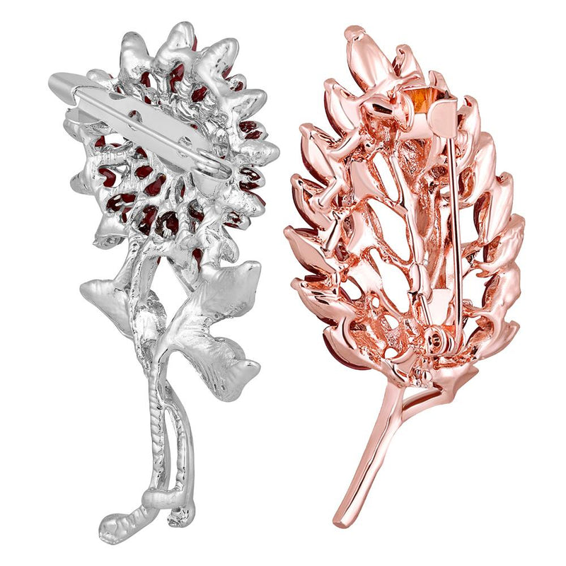 Mahi Combo of Leaf and Sunflower Shape Crystal Studed Wedding Brooch / Lapel Pin for Women (CO1105748M)