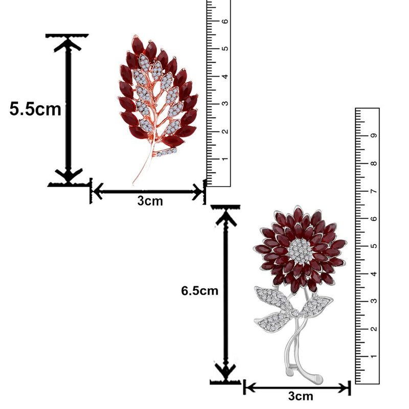 Mahi Combo of Leaf and Sunflower Shape Crystal Studed Wedding Brooch / Lapel Pin for Women (CO1105748M)