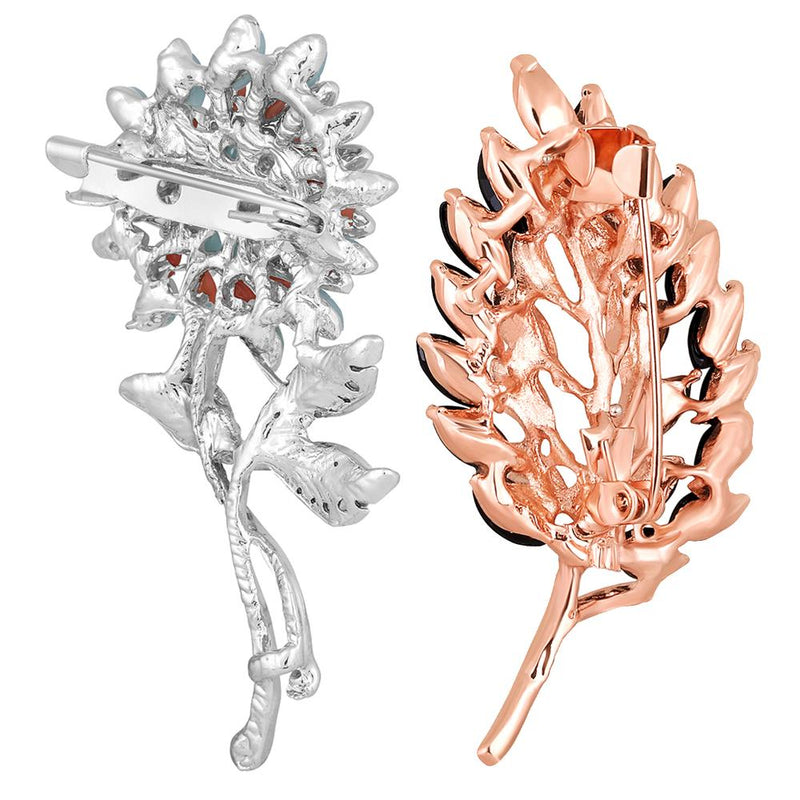 Mahi Combo of Leaf and Sunflower Shape Crystal Studed Wedding Brooch / Lapel Pin for Women (CO1105751M)