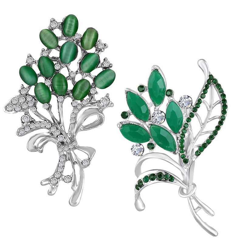 Mahi Combo of 2 Flower Shaped Crystal Studded Wedding Brooches / Lapel Pin for Women (CO1105753R)