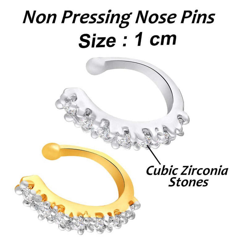 Mahi Combo of Simple and Elegant Non Piercing Nose Ring with Cubic Zirconia Stones for Women (CO1105756M)