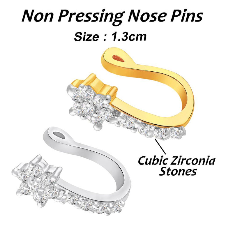 Mahi Combo of Simple and Elegant Non Piercing Nose Ring with Cubic Zirconia Stones for Women (CO1105757M)