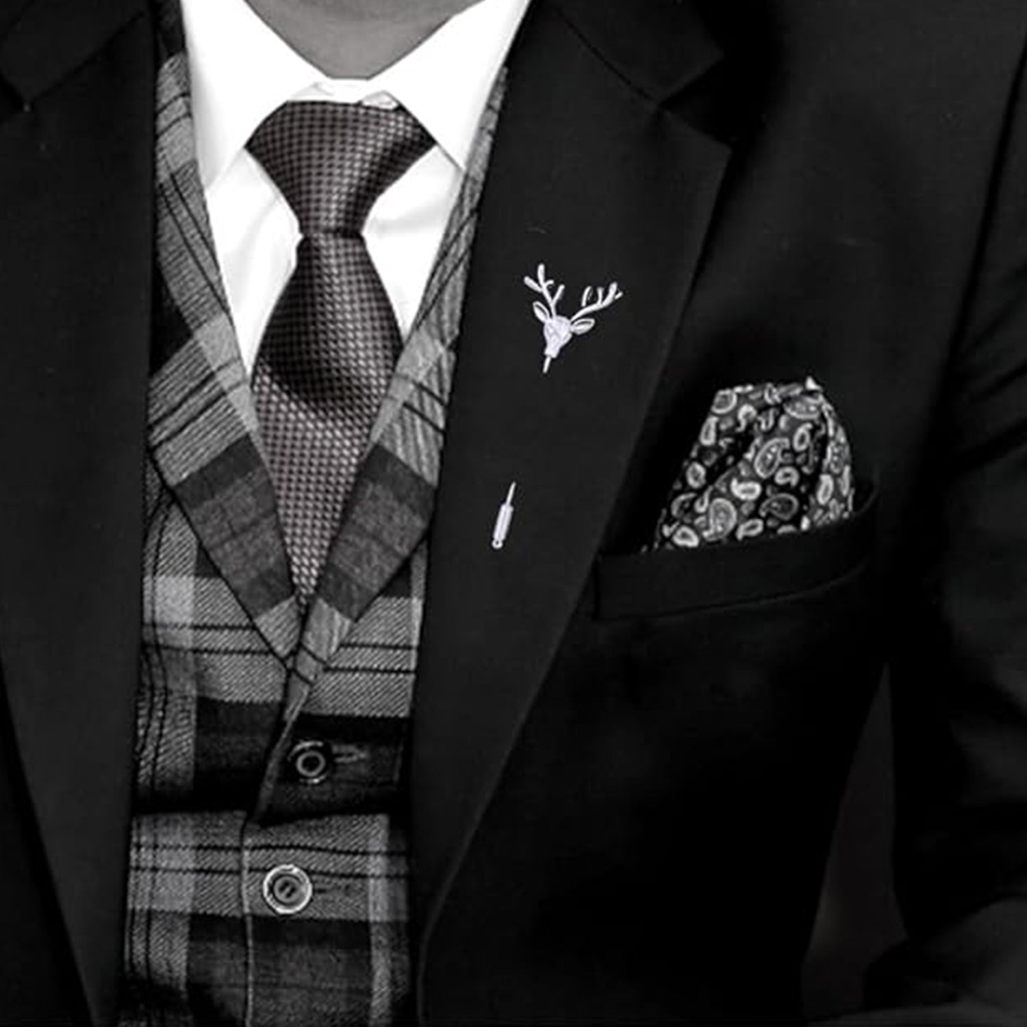 Mahi Regal Wildlife Eagle-&-Deer-Face Theme Lapel Pin / Brooch Set for Men (CO1105863R)