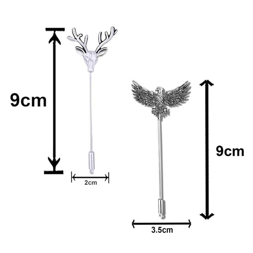 Mahi Regal Wildlife Eagle-&-Deer-Face Theme Lapel Pin / Brooch Set for Men (CO1105863R)