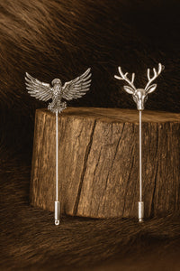 Mahi Regal Wildlife Eagle-&-Deer-Face Theme Lapel Pin / Brooch Set for Men (CO1105863R)