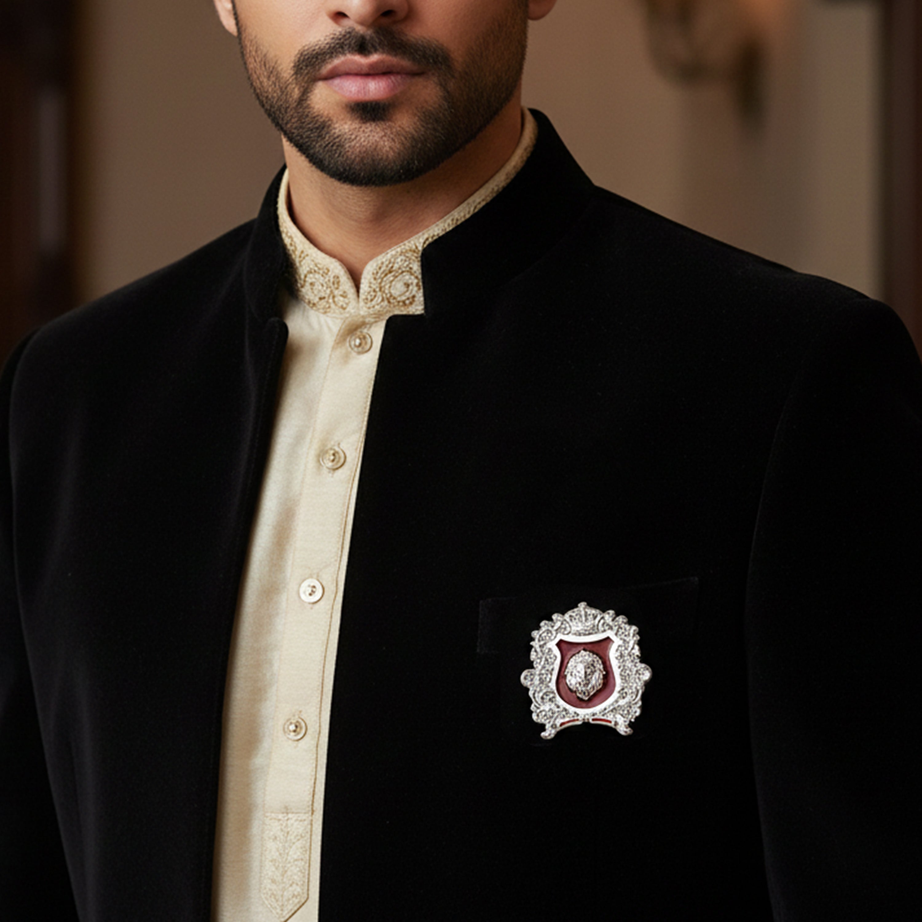 Mahi Regal Lion-Crown-Theme Shield Dangle Bird-Shaped Lapel Pin Brooch for Men Enamel Crest Statement Badge for Blazer, Suit & Coat (CO1105864M)