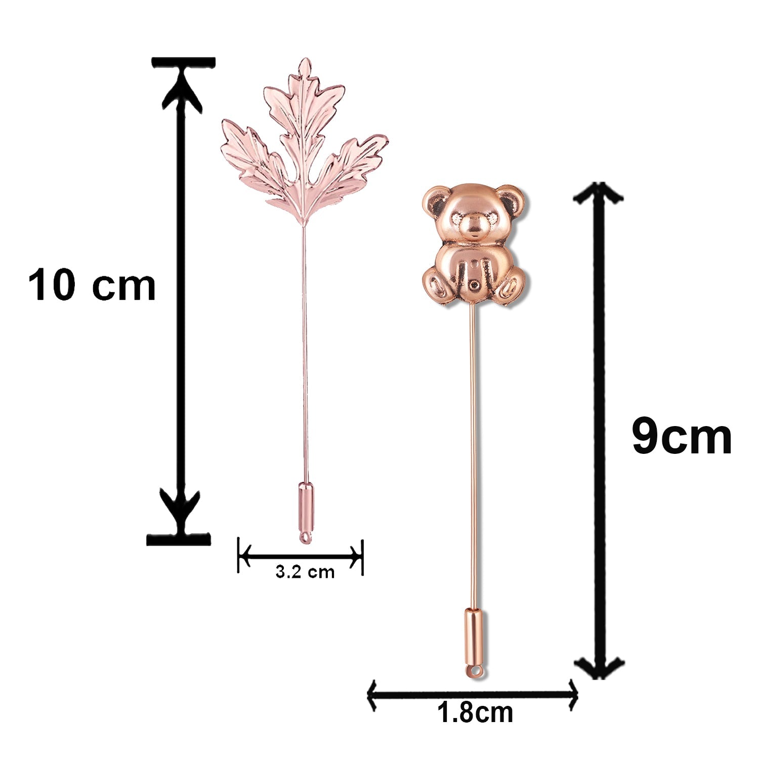 Mahi Combo of Rose Gold Plated Teddy Bear & Leaf Stick Lapel Pin Wedding Brooch Set for Men (CO1105865Z)