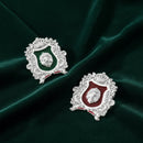 Mahi Combo of 2 Royal Crest Lion-Head-Shaped Vintage Crown Emblem Green & Maroon Enamel Designer Lapel Pin Brooch Pin for Men (CO1105866R)
