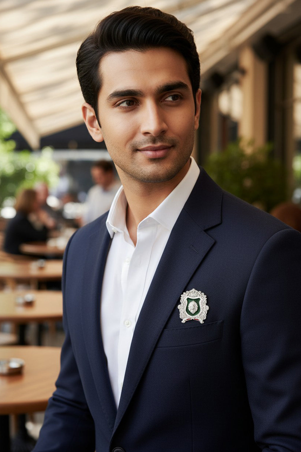 Mahi Combo of 2 Royal Crest Lion-Head-Shaped Vintage Crown Emblem Meena Enamel Designer Lapel Pin Brooch Pin for Men (CO1105868M)