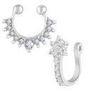 Mahi Adjustable Non-Piercing Nose Rings Set | Silver-Tone Clip-On Nose Hoop & Sparkling Crystals Flower and Septum Nose Cuff (CO1105869R)