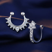 Mahi Adjustable Non-Piercing Nose Rings Set | Silver-Tone Clip-On Nose Hoop & Sparkling Crystals Flower and Septum Nose Cuff (CO1105869R)