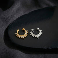 Mahi Adjustable Non-Piercing Combo of Septum Nose Ring | Clip-On Faux Nose Ring with Sparkling Crystals | Gold & Silver Finish (CO1105870M)