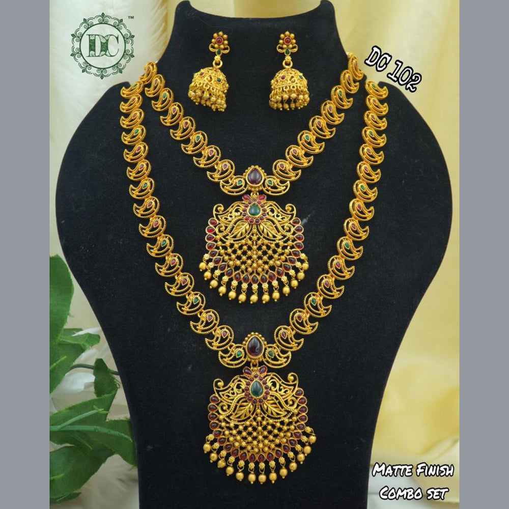 Diksha Collection Gold Plated Double Necklace Set